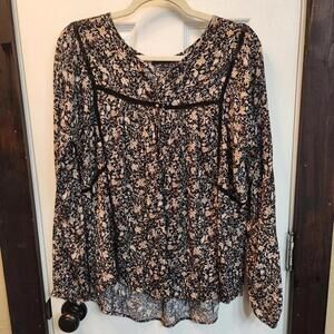 Downeast Women's Floral Print Long Sleeve Blouse- Large